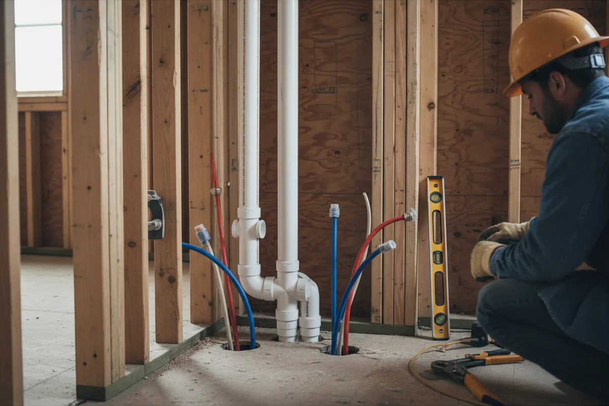 Drain and supply rough-in during Sump Pump Repair in Iva